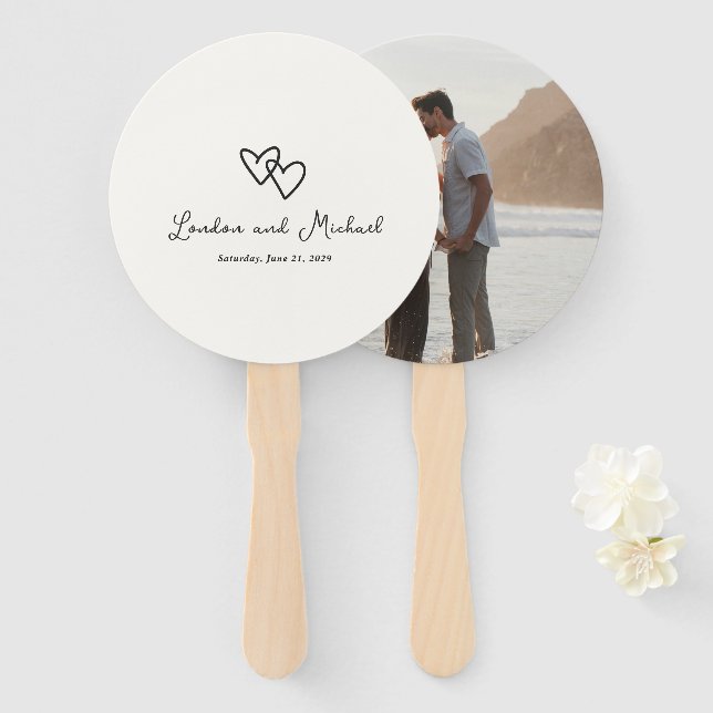 Hand Drawn Hearts Doodle Modern Wedding Fan (Front and Back)