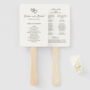 Hand Drawn Hearts Doodle Modern Wedding Program Hand Fan