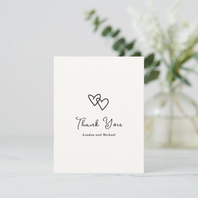 Hand Drawn Hearts Doodle Modern Wedding Thank You Card (Standing Front)