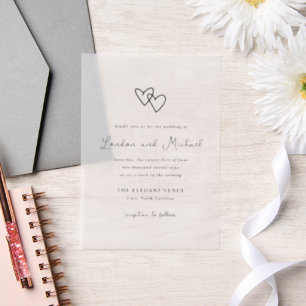 Hand Drawn Hearts Doodle Modern Wedding Vellum Invitations