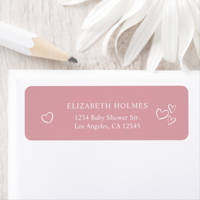 Hand-Drawn Hearts Dusty Pink Baby Shower Address (Insitu)