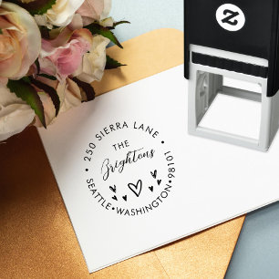Hand Drawn Hearts Family or Business Address Self-inking Stamp