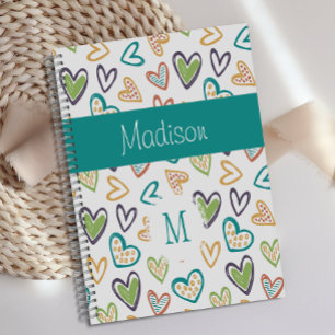 Hand drawn Hearts Multicolor Trendy Monogram Planner