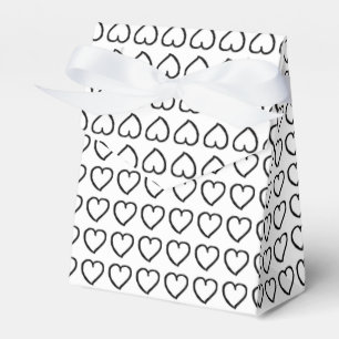 Hand drawn hearts pattern black on white favor box