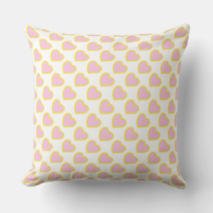 Hand drawn hearts pattern pink yellow on white throw pillow