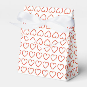 Hand drawn hearts pattern red on white favor box
