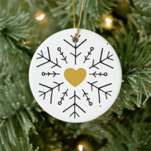 Hand Drawn Hearts Snowflake Cartoon Images Design Ceramic Ornament