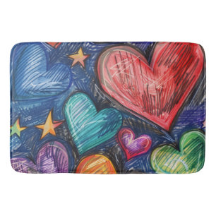 Hand Drawn Hearts & Stars Bath Mat