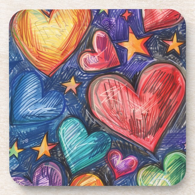 Hand Drawn Hearts & Stars Coaster (Front)
