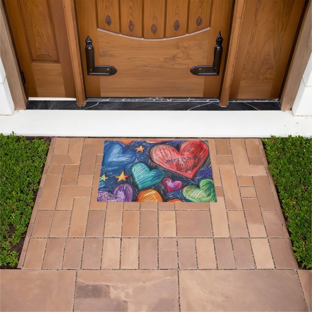 Hand Drawn Hearts & Stars Doormat (Outdoor)