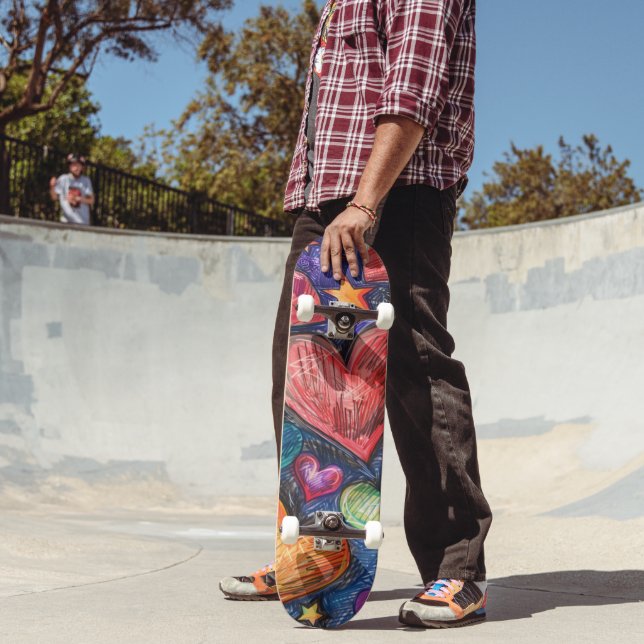 Hand Drawn Hearts & Stars Skateboard (Outdoor 2)