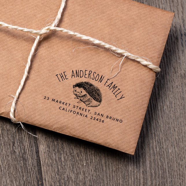 Hand Drawn Hedgehog | Custom Name & Return Address Rubber Stamp (Creator Uploaded)