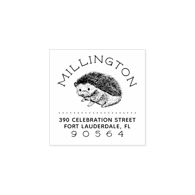 Hand-drawn Hedgehog Family Name Return Address Rubber Stamp (Imprint)