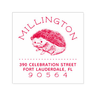 Hand-drawn Hedgehog Family Name Return Address Self-inking Stamp