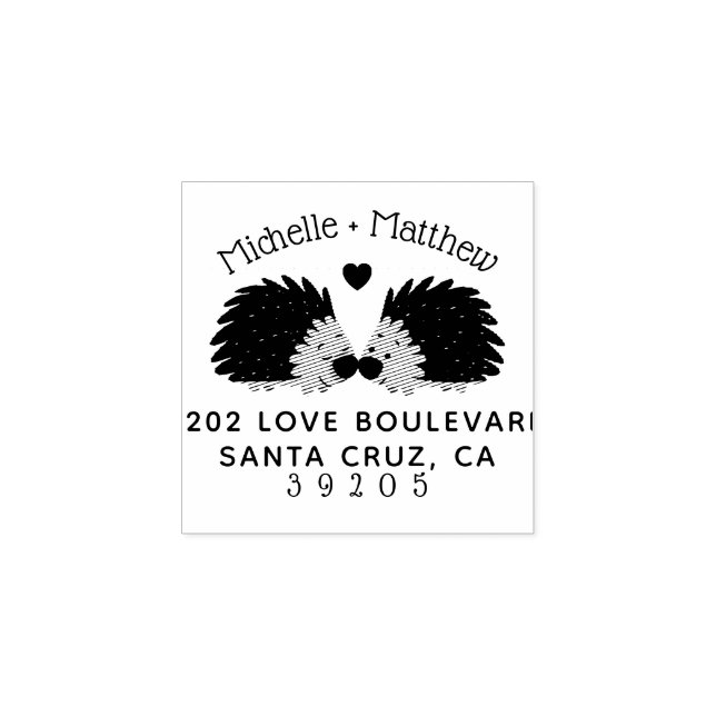 Hand-drawn Hedgehog & Heart Wedding Return Address Rubber Stamp (Imprint)
