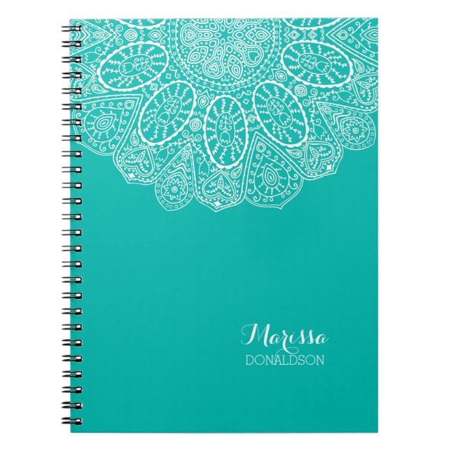 Hand Drawn Henna Circle Design Bright Pool Blue Notebook (Front)
