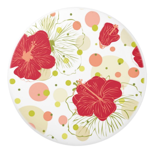 Hand Drawn Hibiscus Pattern Ceramic Knob (Front)