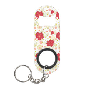 Hand Drawn Hibiscus Pattern Keychain Bottle Opener