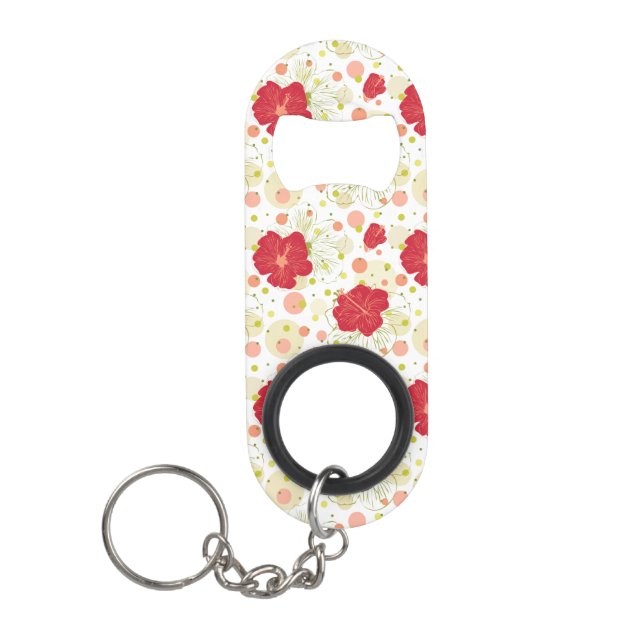 Hand Drawn Hibiscus Pattern Keychain Bottle Opener (Front)