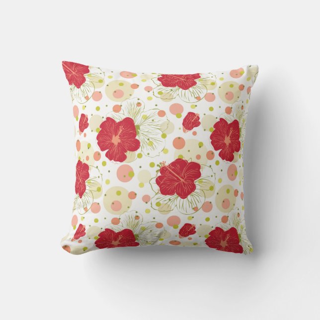 Hand Drawn Hibiscus Pattern Throw Pillow (Front)