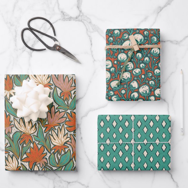 Hand Drawn Holiday Floral Set Wrapping Paper Sheet (Front)