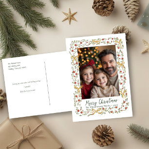 Hand Drawn Holiday Wreath & Bows Photo Postcard