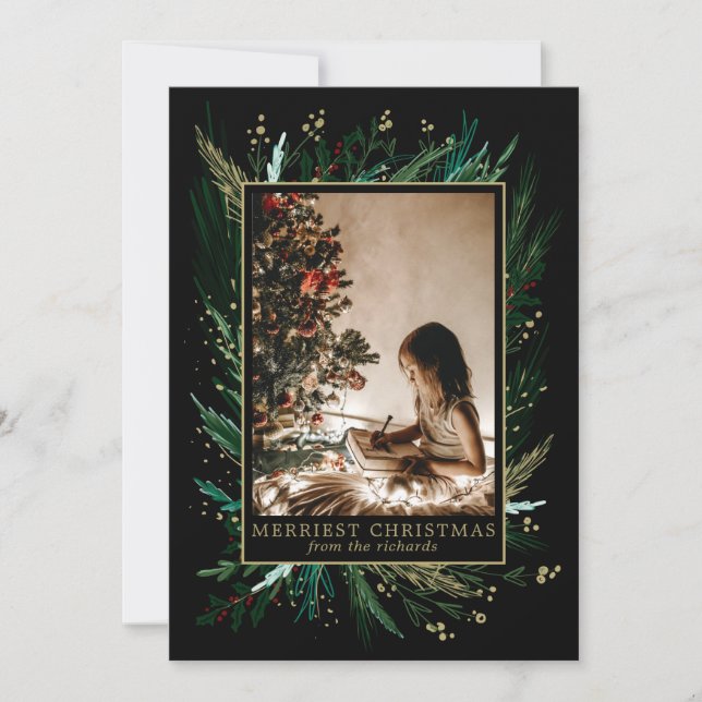 Hand Drawn Holidays with Original Art & Your Photo Holiday Card (Front)