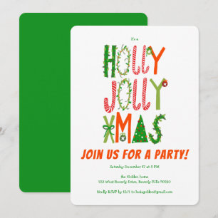 Hand Drawn Holly Jolly Christmas CUSTOM Holiday Invitation