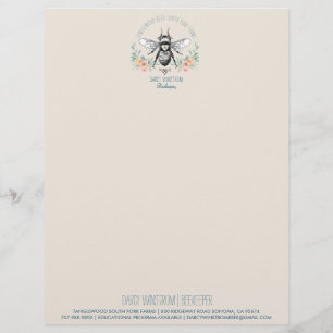 Hand Drawn Honey Bee Beekeeper Apiary Floral  Lett Letterhead