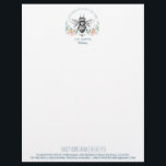 Hand Drawn Honey Bee Beekeeper Apiary Floral  Lett Letterhead<br><div class="desc">An artistic whimsical lovely honey bee and watercolor floral logo in the round,  business honey jar labels for a beekeeper,  apiarist,  or maker of honey products,  that gives this lovely graphic a classic elegant earthy feel.</div>
