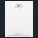 Hand Drawn Honey Bee Beekeeper Apiary Floral  Lett Letterhead<br><div class="desc">An artistic whimsical lovely honey bee and watercolor floral logo in the round,  business honey jar labels for a beekeeper,  apiarist,  or maker of honey products,  that gives this lovely graphic a classic elegant earthy feel.</div>