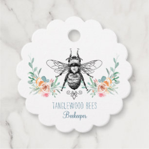 Hand Drawn Honey Bee Beekeeper Apiary Floral Price Favour Tags