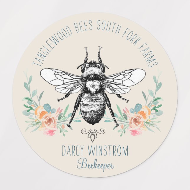 Hand Drawn Honey Bee Beekeeper Floral Honey Jar  (Design 1)