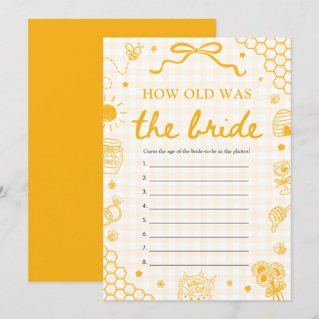 Hand Drawn Honey Bee How Old Was The Bride Game Invitation (Front/Back)