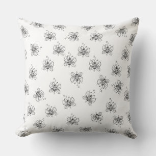 Hand Drawn Honey Bees (B&W) Throw Pillow