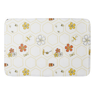Hand-Drawn Honeycomb and Bumblebee Bath Mat