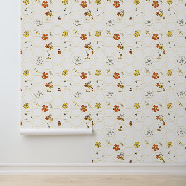 Hand-Drawn Honeycomb and Bumblebee  Wallpaper (Application)