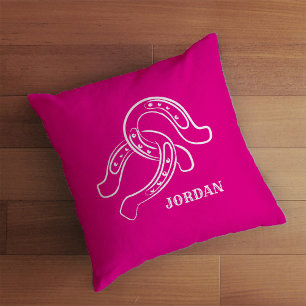 Hand-Drawn Horseshoes   Hot Pink Cowgirl Throw Pillow