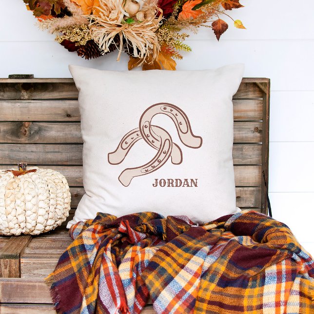 Hand-Drawn Horseshoes | Neutral Rustic Western Throw Pillow (Creator Uploaded)
