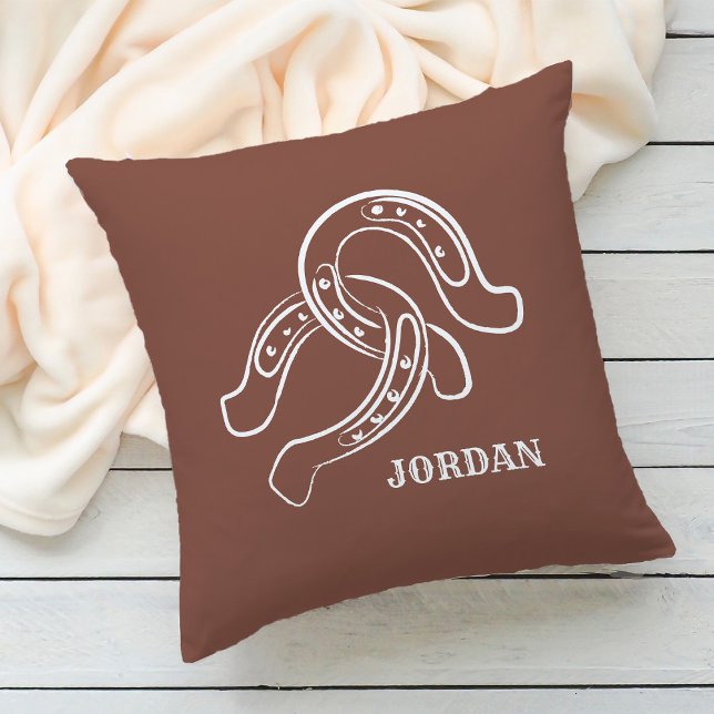 Hand-Drawn Horseshoes | Rustic Brown Western Throw Pillow (Creator Uploaded)