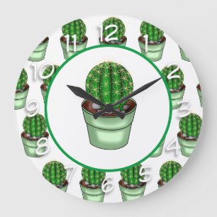 Hand drawn houseplant Cacti Large Clock