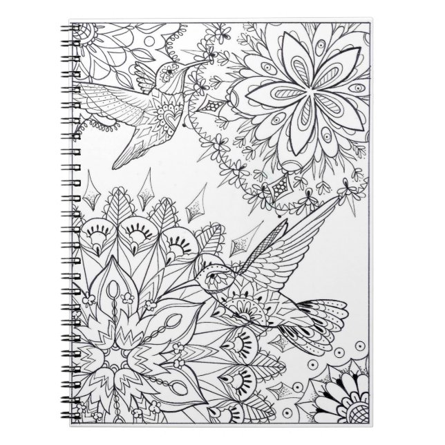 Hand Drawn Hummingbird Mandala Art Notebook (Front)