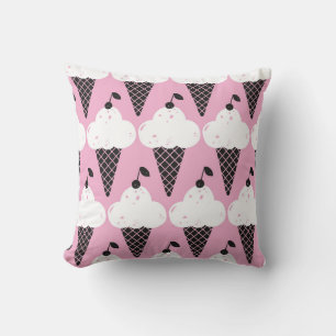 Hand drawn ice cream seamless pattern. Vintage sty Throw Pillow