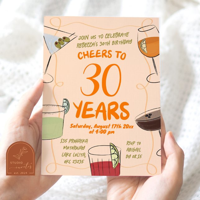 Hand drawn Illustrated Orange Cocktail Birthday Invitation (Creator Uploaded)