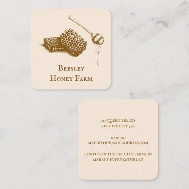 Hand drawn Illustration Honey Farm Beekeeper  Square Business Card (Front/Back)