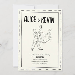 Hand Drawn Illustration Ivory Minimalist Wedding  Invitation