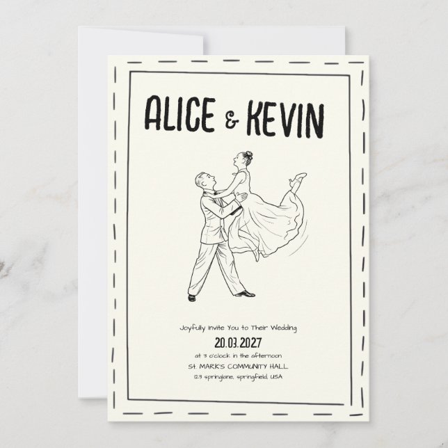 Hand Drawn Illustration Ivory Minimalist Wedding  Invitation (Front)