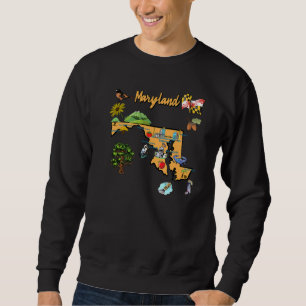 Hand Drawn Illustration Of Maryland Map Tourist Pl Sweatshirt