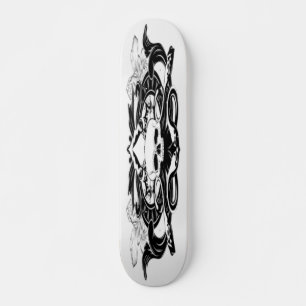 Hand Drawn Illustration of Skull and Squid Skateboard