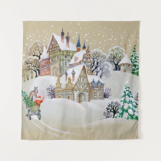Hand drawn illustration with winter landscape and  tapestry (Front)